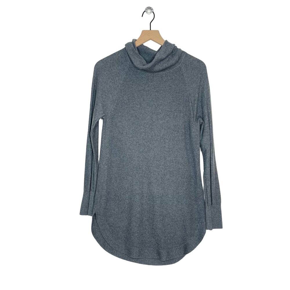 Eddie Bauer Tunic Sweater Women's‎ Size M Gray Cowl Neck Waffle Knit Long Sleeve